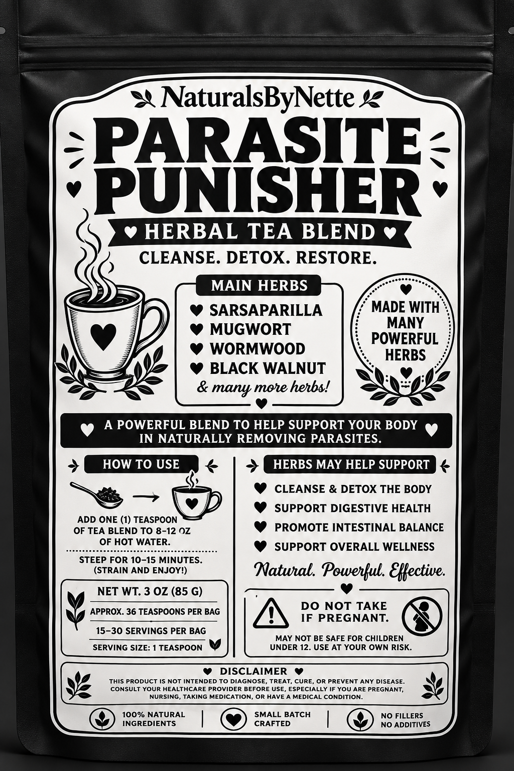 Parasite punisher (looseleaf herbs) tea bags not included 3oz